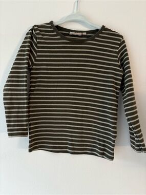 WHEAT Kids Long Sleeve Striped Shirt - Olive Green & Cream